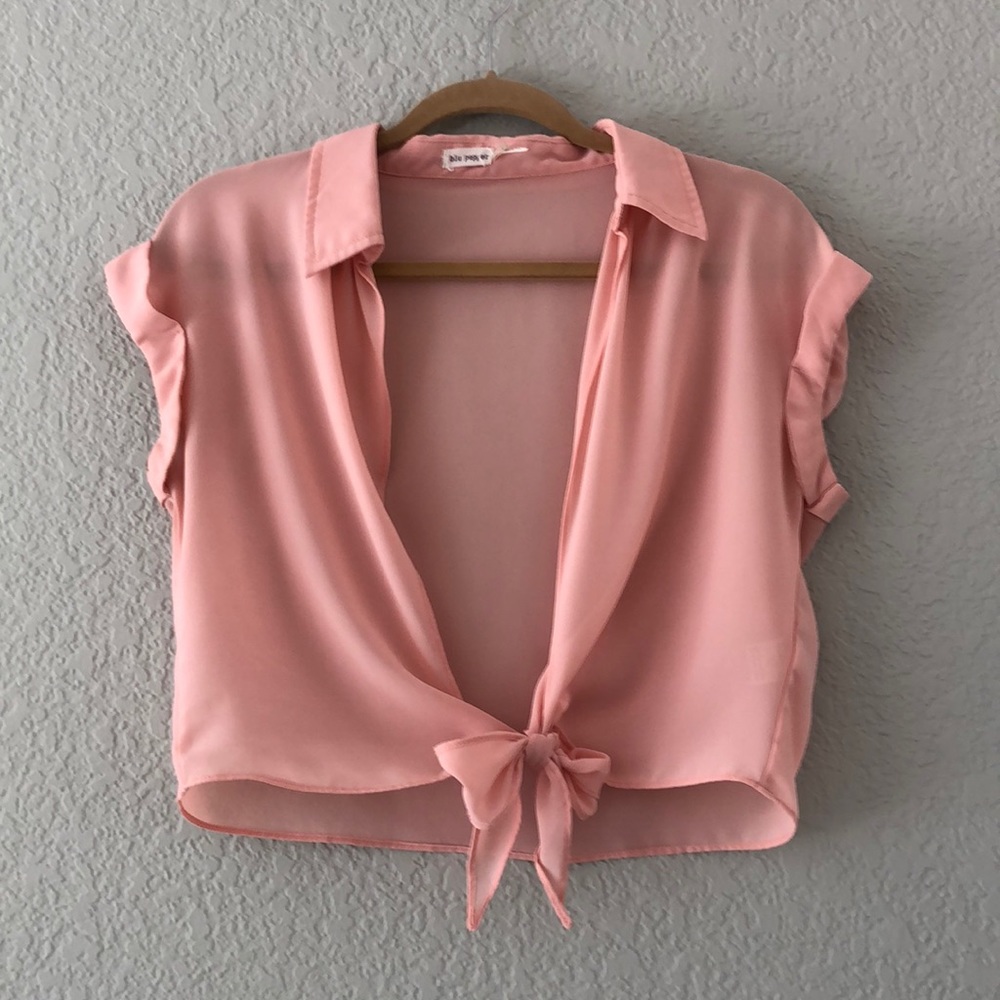 Pale pink Blu Pepper tie front sheer crop top